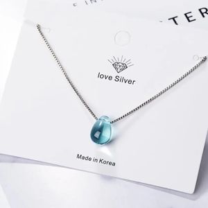 NWT STERLING SILVER Blue water drop box chain necklace.